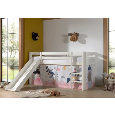 Afbeelding van LUCEVI Pino Halfhoogslaper H115CM + Ladder Glijbaan Princess Sophie Gordijntjes Wit 90x200 cm