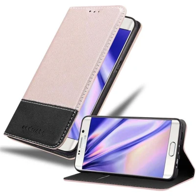 Afbeelding van Cadorabo Hoesje geschikt voor Samsung Galaxy S6 EDGE PLUS in ROSE GOUD ZWART Beschermhoes met magnetische sluiting, standfunctie en kaartvakje Book Case Cover Etui