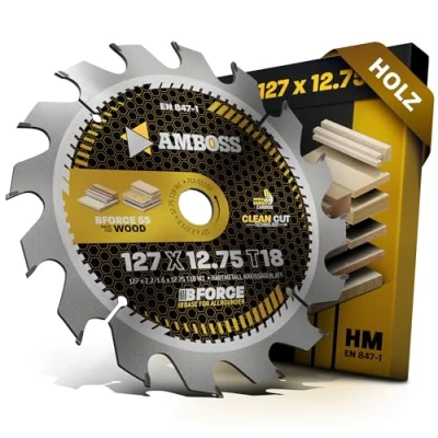 Afbeelding van AMBOSS WERKZEUGE® HM Cirkelzaagblad 127 x 12,75 mm Z18 wisseltanden voor hout zaagblad compatibel met Black &amp; Decker D 984, 985, 2702, 2712 SKIL 22501 B enz
