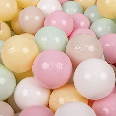 Afbeelding van KiddyMoon 50 ballen/7 cm, plastic gekleurde ballen voor kinderzwembad gemaakt in de EU, pastelbeige/pastelgeel/wit/mint/poederroze