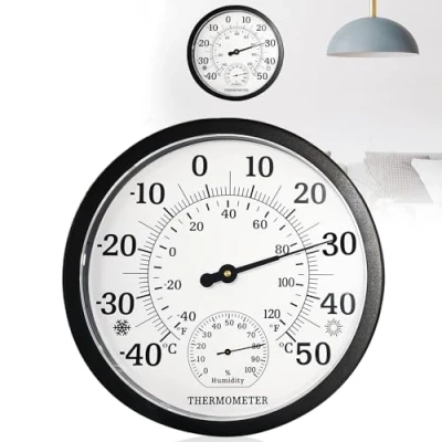 Afbeelding van Nizirioo Grote 2 in 1 thermometer voor binnen en buiten, analoog, 25,4 cm, met hygrometer, gemakkelijk af te lezen, buitenthermometer tuin, slaapkamer