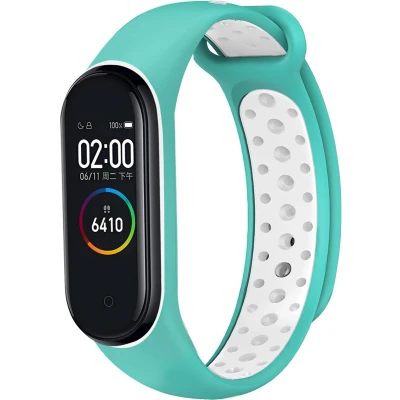 Afbeelding van iMoshion Bandje Geschikt voor Xiaomi Mi band 3 / 4 Siliconen sport met inkliksysteem ronde drukknoop Mintgroen