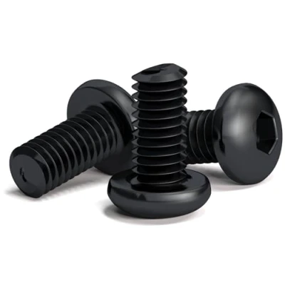 Afbeelding van Set van 200 zwarte schroeven M3 x 6 mm met ronde zeskantkop voor inbussleutel staallegering klasse 10.9. Lengte: mm. Knopkop ISO 7380. Koolstofgehard staal hoge hardheid