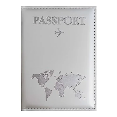Afbeelding van SamHeng Universele draagbare paspoorthoes voor dames en heren, PU leer, reisetui paspoort, creditcards, instapkaarten, grijs., Patroon kaart