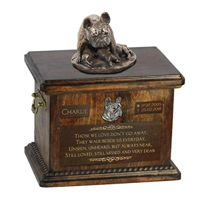 Afbeelding van Franse Bulldog urn hond met beeldje gepersonaliseerde voor hondenas