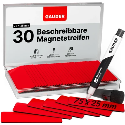 Afbeelding van GAUDER Magnetische etiketten, beschrijfbaar, (75 x 25 mm), magnetisch, afwasbaar, voor kanban en witte borden