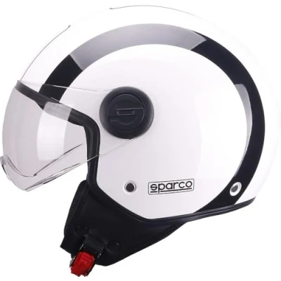 Afbeelding van Sparco Riders SP601 Motorhelm, halve jethelm, scooterhelm, ECE 22.06, jethelm met krasbestendig vizier en micrometrische ontgrendeling, wit/zwart, L