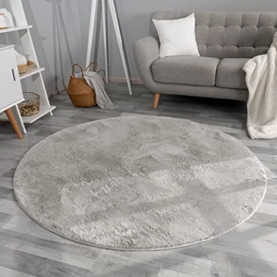 Afbeelding van TT Home Shaggy Tapijt, hoogpolig, pluche, effen, modern, kleur: grijs, afmetingen: 100 cm, rond