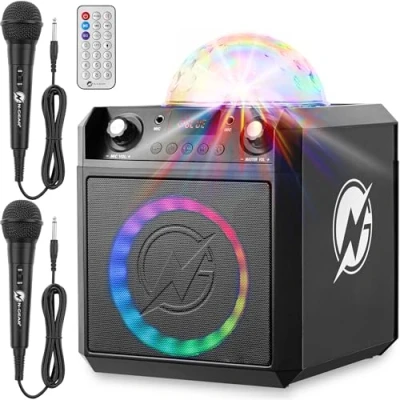 Afbeelding van N GEAR Block Party 602 Karaoke set met 2 Microfoons Bluetooth Speaker Draadloos Partybox Verlichting Space Grey