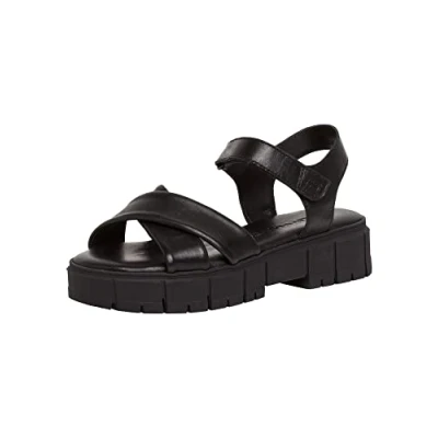 Afbeelding van Tamaris Sandalen met plateauzool, Dames, Maat: 38, Black leather Leer