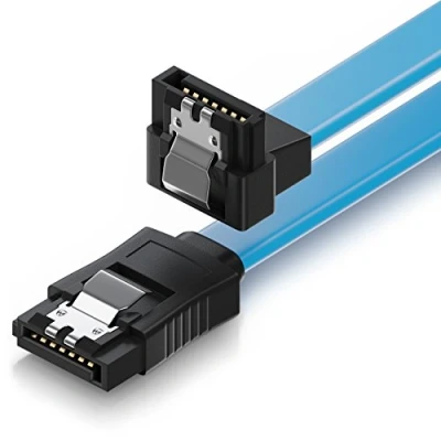 Afbeelding van deleyCON 0,5 m SATA III kabel S ATA 3 HDD SSD aansluitkabel verbindingskabel 1 metalen clip 6 Gbit/s x rechte stekker 90 type L blauw
