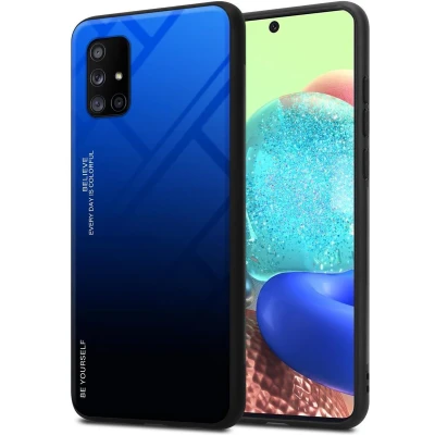 Afbeelding van Cadorabo Hoesje geschikt voor Samsung Galaxy A71 5G in BLAUW ZWART Tweekleurige beschermhoes van TPU silicone Case Cover en achterzijde gehard glas