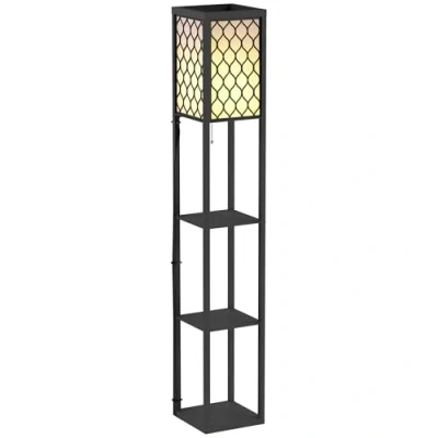 Afbeelding van HOMCOM Vloerlamp, plank, 26 x 160 cm, 3 planken, 4 niveaus, MDF, zwart, honingraatpatroon