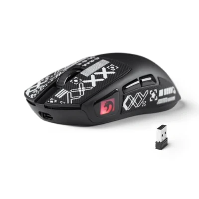 Image de MAMBASNAKE M4 Souris Gaming Sans Fil Ultra Légère, 53g, Capteur PAW3311, 24000 DPI, Tri Mode Bluetooth/2.4G/Filaire, Éclairage RGB, Batterie 400mAh, 20M Clics (Noir et autocollants)