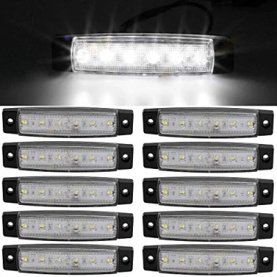 Afbeelding van GSRECY EMARK CE Set van 10 zijmarkeringslichten met 6 leds 9,7 cm voor vrachtwagen, zijmarkeringslicht camper parkeerlicht (12 V, wit)