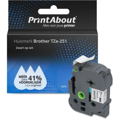 Afbeelding van Huismerk Brother TZe 251 Tape Zwart op wit (24 mm)