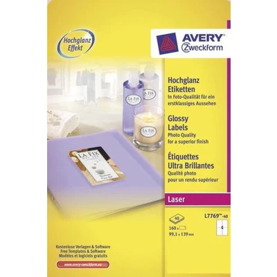 Afbeelding van Etiket Avery Zweckform L7769 40 99.1x139mm hoogglans wit 160stuks