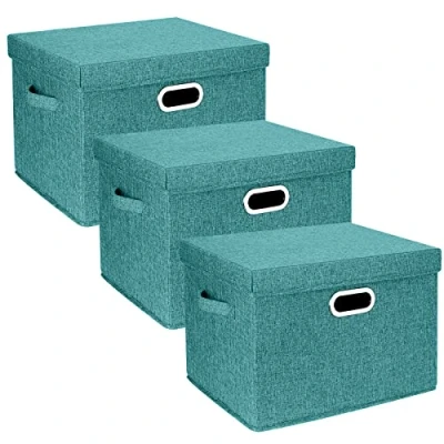 Afbeelding van TYEERS Opbergdoos met deksel, opvouwbaar, wasbaar, 44 x 30 29 cm, 3 stuks, Aqua Deep (appelblauwzeegroen)
