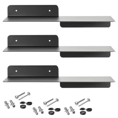 Afbeelding van SOTECH Set van 3 hangplanken HOVER I design 350 x 130 78 mm zwart, wandmontage, hangrek inclusief bevestigingsset, wandrek