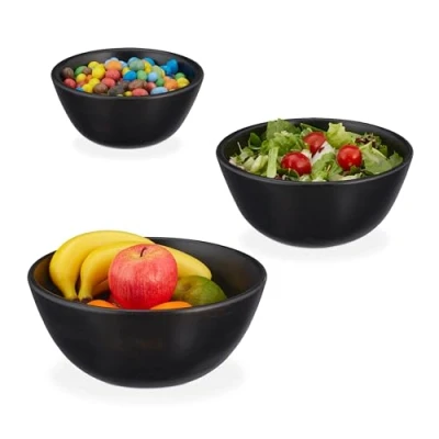 Afbeelding van Relaxdays houten saladeschaal set van 3 Ø 18, 23 en 28 cm mangohout voor sla snacks