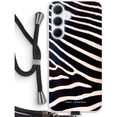 Afbeelding van Case Company® hoesje met Koord geschikt voor Samsung Galaxy A35 Zebra Telefoonhoesje Zwart Bescherming aan alle Kanten en Over de Schermrand