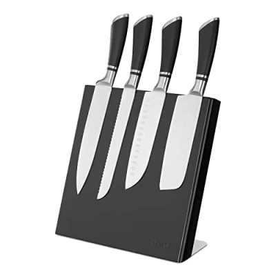 Afbeelding van Navaris magnetisch messenblok Magnetische messenhouder van rubberhout Houten organizer voor messen en keukengerei Zwart