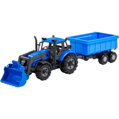 Afbeelding van Cavallino Toys Tractor met Lader en Aanhang Kiepwagen Blauw, Schaal 1:32