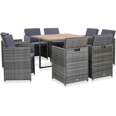 Afbeelding van 9 delige Tuinset met kussens poly rattan antraciet