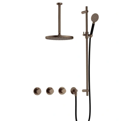 Afbeelding van Hotbath Cobber Regendoucheset IBS70 Verouderd Messing Ronde handdouche 30cm Hoofddouche Plafondbuis Handouche met glijstang