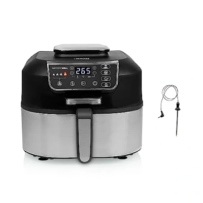 Afbeelding van Princess Airfryer Grill XXL 182092 2 in 1 en Heteluchtfriteuse Temperatuurmeter Groot 5.6 liter 265 graden 4 voorgeprogrammeerde programma&#039;s RVS/Zwart