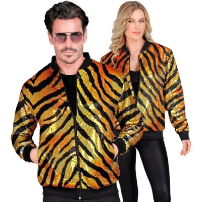 Afbeelding van Widmann Pooier Kostuum Bombshell Pailletten Jas Tiger Shine Oranje Small / Medium Carnavalskleding Verkleedkleding