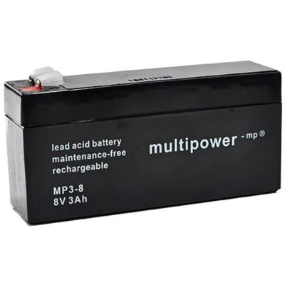 Afbeelding van multipower PB 8 3 Loodaccu V 3.2 Ah Loodvlies (AGM) (b x h d) 134 69 36.5 mm Kabelschoen 4.8 Onderhoudsvrij, Geringe zelfontlading