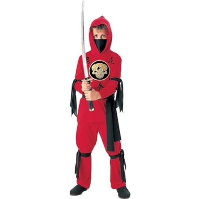 Afbeelding van Ninja kostuum voor kinderen, zwart/rood, maat M (128; 5 7 jaar)