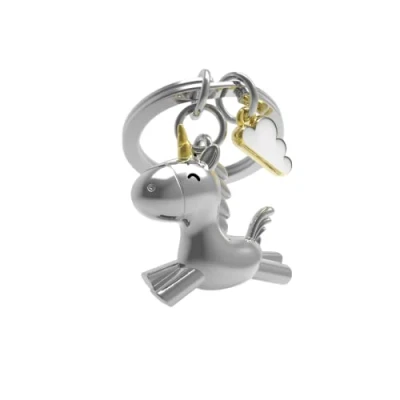 Afbeelding van METALMORPHOSE Sleutelhanger eenhoorn zilver met gouden en witte wolk bedel MTM119 01, zilver, één maat, eenhoorn, zilver.,