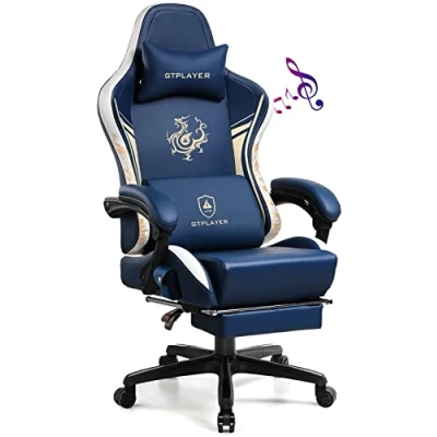 Afbeelding van GTPLAYER Dragon Series Gamingstoel met Bluetooth luidsprekers en voetsteun Ergonomische draaibare bureaustoel Blauw