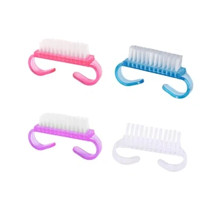 Afbeelding van Set van 4 nagelborstels met kunststof handvat, handreinigingsborstel, stofreinigingsborstel voor het reinigen nagels (paars, roze, blauw, transparant)