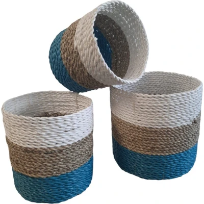 Afbeelding van Natuurlijke plantenbakken/ Mandenset Furnilux Collection(3 Stuks) Wit/Naturel/Blauw