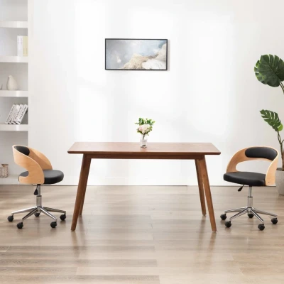 Afbeelding van Eetkamerstoelen draaibaar 2 st gebogen hout en kunstleer zwart