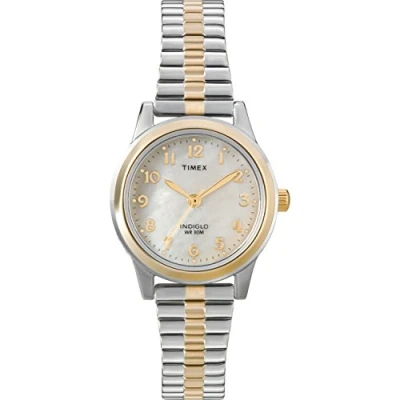 Afbeelding van Timex Dameshorloge analoog kwarts met leren band T2M828, parelmoer/zwart, armband, Parelmoer / Zwart, armband