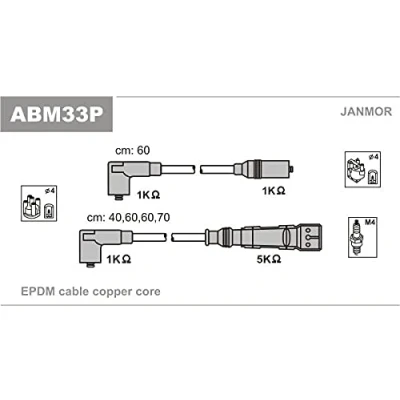 Afbeelding van JANMOR ABM33P Bougiekabelset VOLKSWAGEN: GOLF 2, 1 Cabriolet,