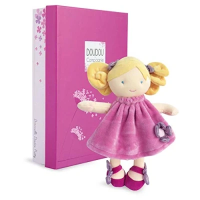 Afbeelding van Jolijou Doekpop voor meisjes pluche pop stof 28 cm roze mooie geschenkdoos Dmoiselle Pretty DC3132