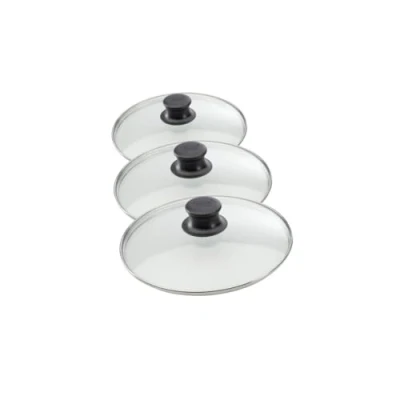Afbeelding van ELO 9999850 Set van 3 glazen pannendeksels met een diameter 20 tot 28 cm, deksel pan en pan, keukendeksel, roestvrij staal, glas, kunststof, 24 32 cm
