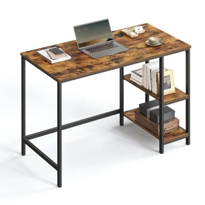 Afbeelding van VASAGLE LWD046B01 Computerbureau met 2 legplanken, rechts of links, 100 x 50 75 cm, voor kantoor, woonkamer, stalen frame, industrieel design