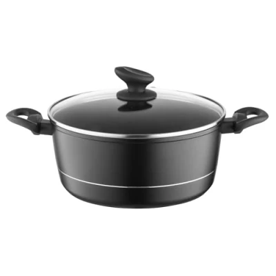 Afbeelding van FLORINA Aluminium kookpan (6,5 l), diameter 28 cm, met deksel van DELUX glas, steelpan inductiebodem, voor inductie, alle warmtebronnen, antiaanbaklaag