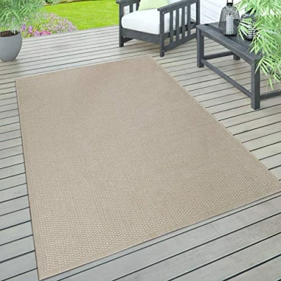 Afbeelding van vloerkleed voor binnen en buiten, terras balkon, weerbestendig effen met structuur, Maat:160x220 cm, Kleur:Beige