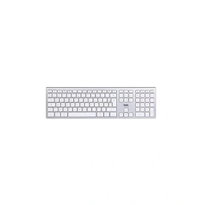 Afbeelding van WE MacOS draadloos Bluetooth toetsenbord, dubbele verbinding, geïntegreerde oplaadbare batterij, aluminium look, zilverwit