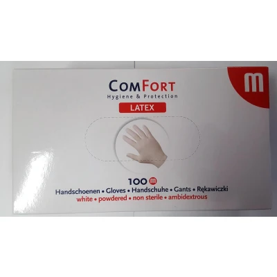 Afbeelding van Disposable latex handschoen wit doos à 100 medium