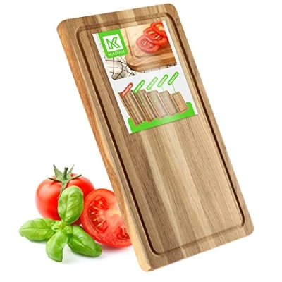 Afbeelding van KADAX Rechthoekige snijplank van eikenhout, 5 verschillende maten, houten plank met sapgroef, serveerplank voor kaas, ontbijtplank (30 x 45 cm)