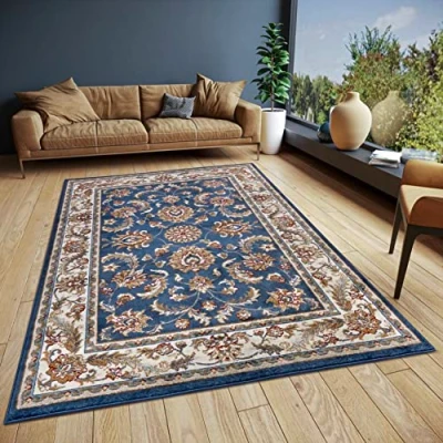 Afbeelding van HANSE Home Reni Oosters tapijt, klassiek, dicht geweven met ornamenten en bloemenpatronen, zacht, laagpolig, voor slaapkamer, eetkamer, woonkamer, hal, crèmeblauw, 140 x 200 cm