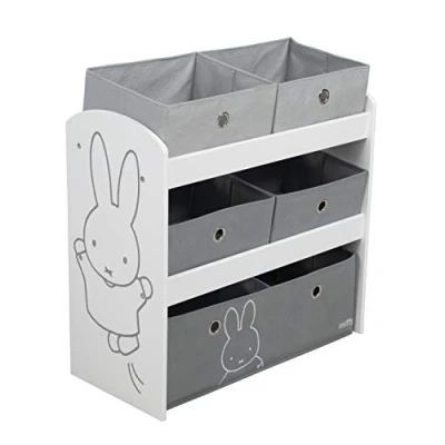 Afbeelding van roba Miffy® Opbergrek voor kinderkamer, 5 afneembare vakken van stof speelgoed, motief konijn/grijs